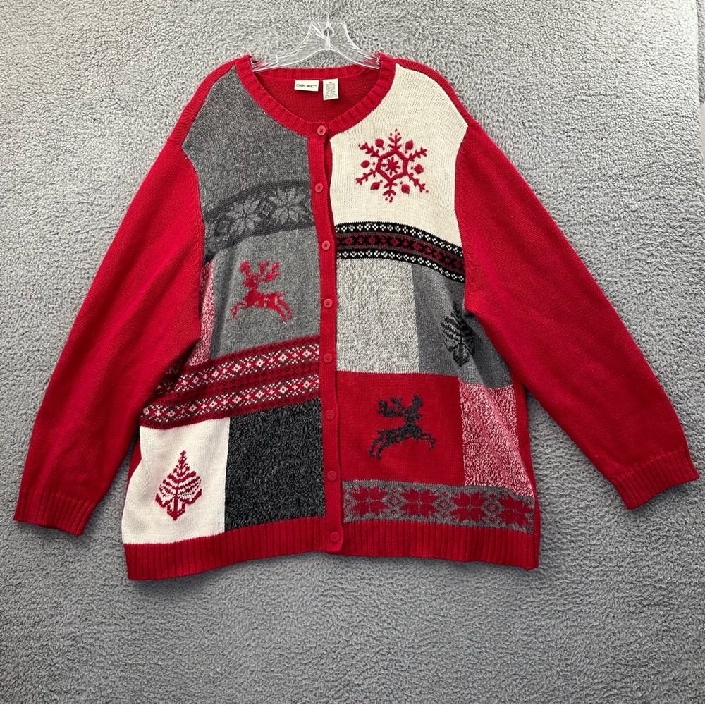 Vintage‎ Cherokee Button Up Cardigan Sweater Ugly Christmas Rabbit Hair Retro 3X